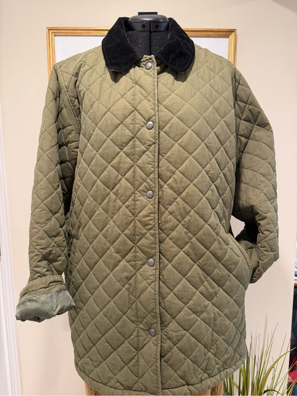 L.L.Bean Thermore Quilted Barn Jacket Green & Black Large
